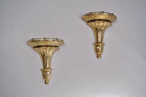 Pair vintage wall brackets shelves, cast bronze Papyrus motif, 1950`s ca French